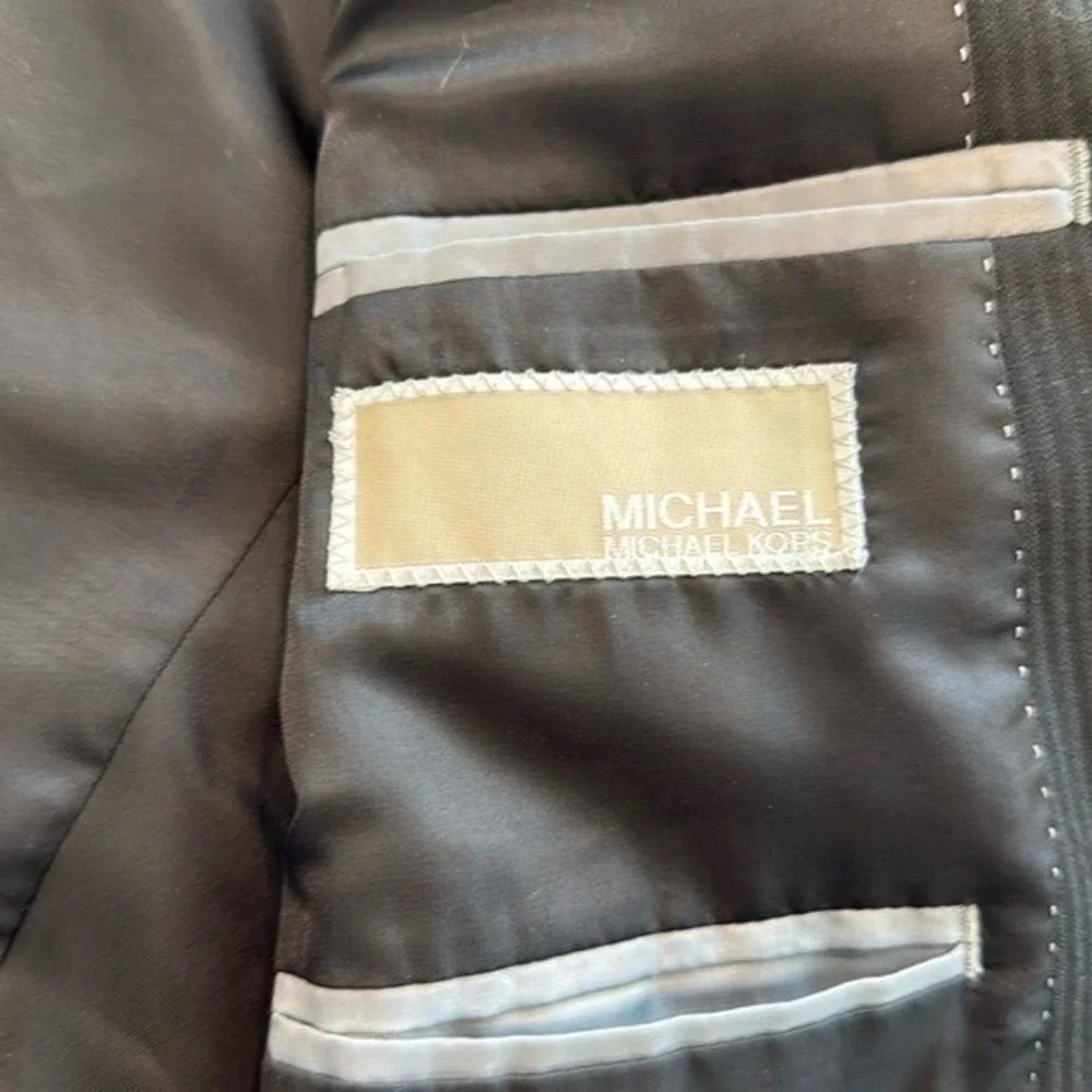 Michael Kors Mens Black Pinstripe‎ Two Button Blazer Suit Jacket 44R EUC